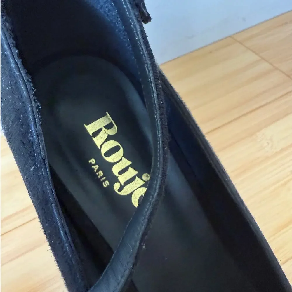 Rouje Paris Leonie Black Suede Ankle Strap Pump Heels Women's Size 39
